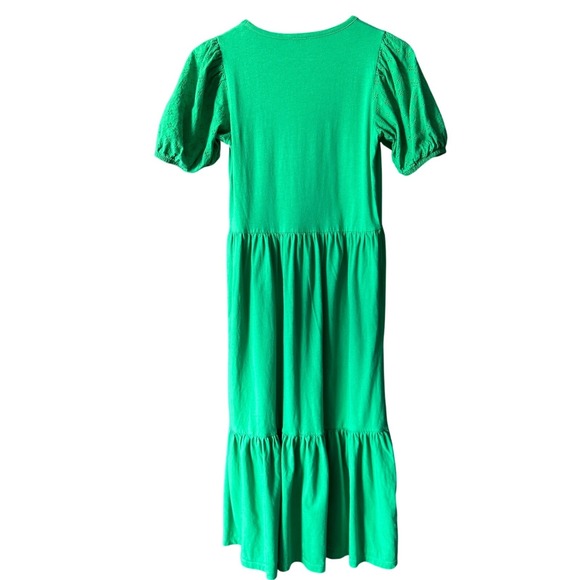 J.Crew Dress Womans XS Green Eyelet Puff Short Sleeve Tiered Midi Casual Summer - Picture 3 of 9